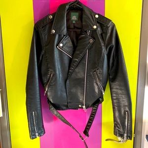 Vegan belted leather jacket sz XS fits like S/M